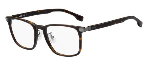 Gent's rectangular shaped acetate glasses in shiny havana acetate with gunmetal fixed hinges at the temple with injected BOSS logo - image view 1