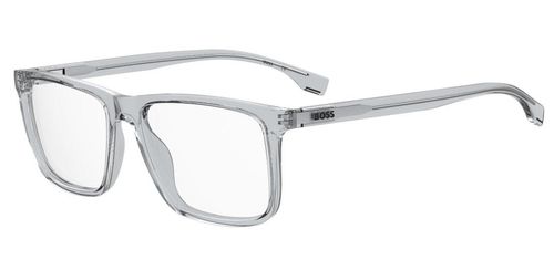 Men's grey crystal full rim plastic glasses frame with rectangular shaped lenses, sprung hinged temples and embossed BOSS logo at the temples