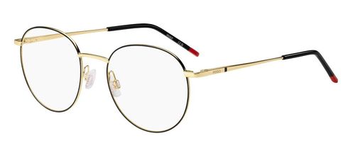 Women's round shaped stainless steel glasses in gold with black accents to the front rim and ear tips. Sprung hinged temples for comfort and durability - image view 1