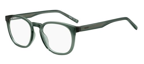 Unisex round shaped eco-cellulose green crystal glasses with green crystal arms supported by sprung hinged temples - image view 1