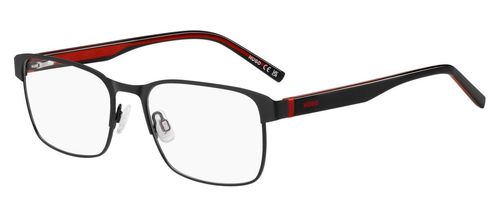 Unisex regatngular shaped stainless steel matt black frame with eco-cellulose black and red arms supported by srung hinged temples - image view 1